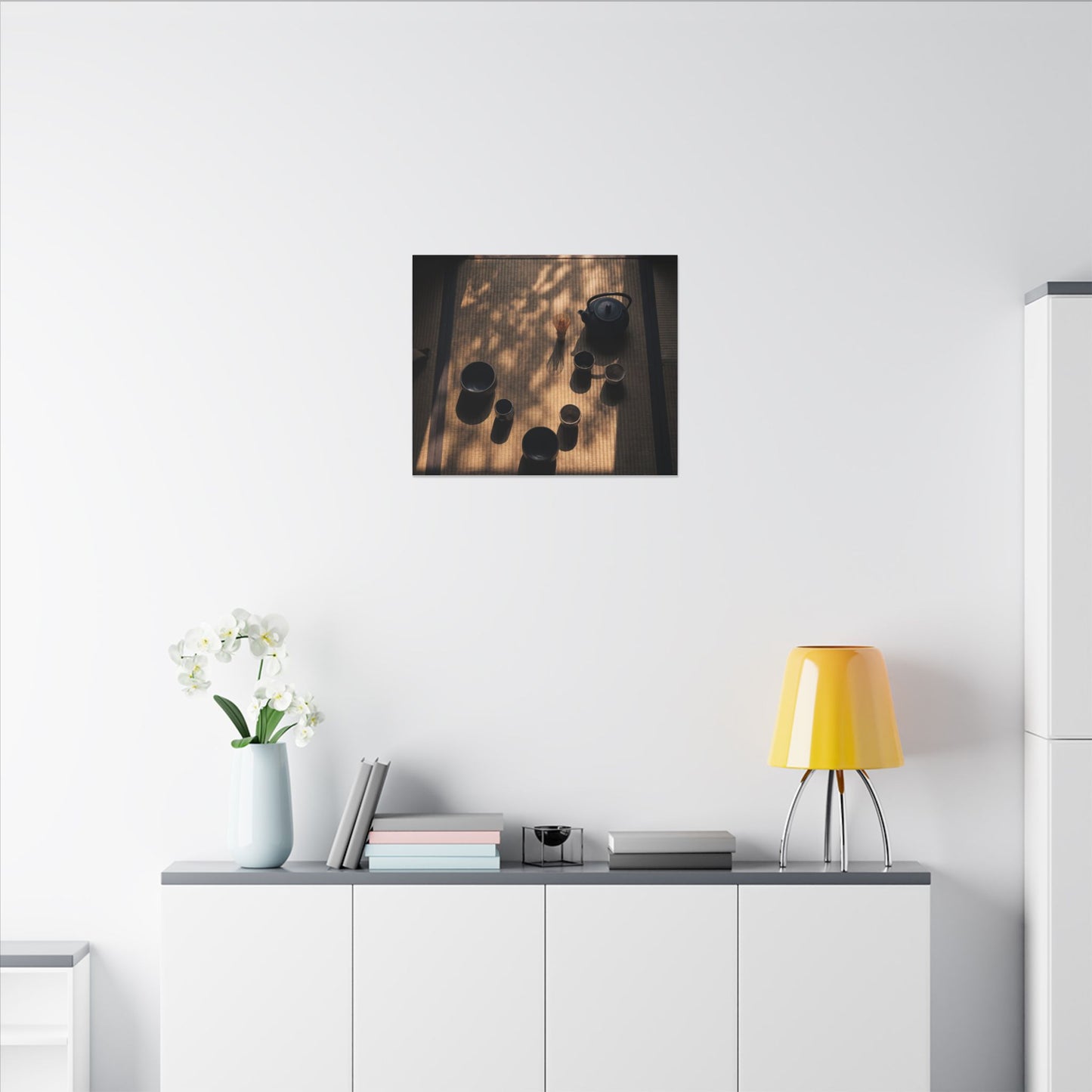 Shibui Tea Ceremony Canvas Art - Dark Japandi Shadow Zen