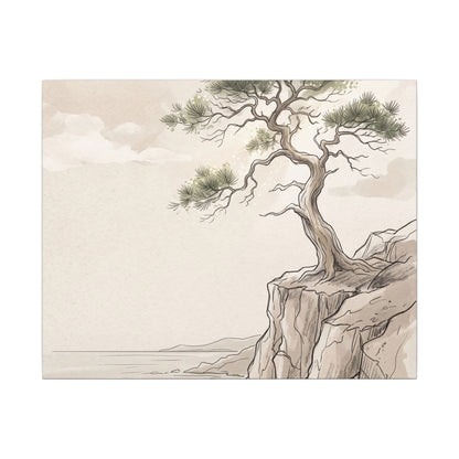 Japandi Pine Tree in Dappled | Minimal Line Canvas Art