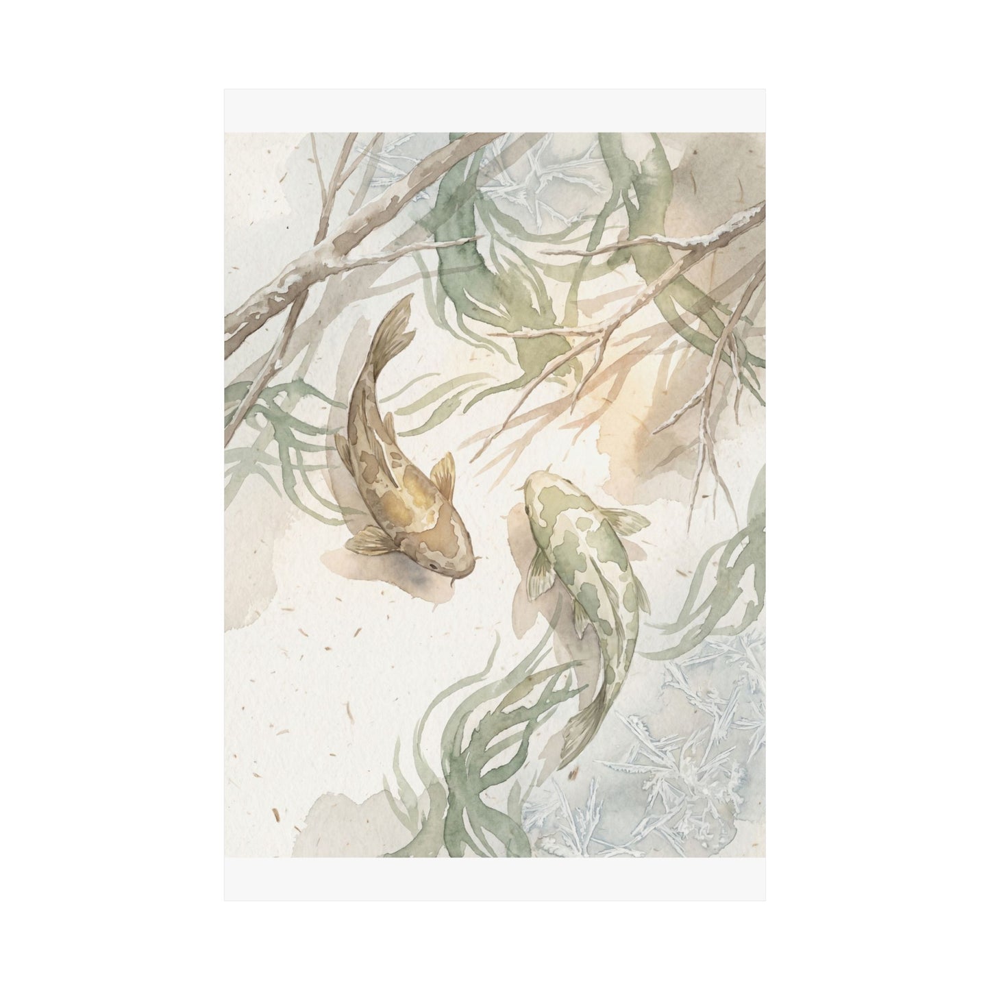 Koi Pond Wall Art Print | Winter Japandi Watercolor Art