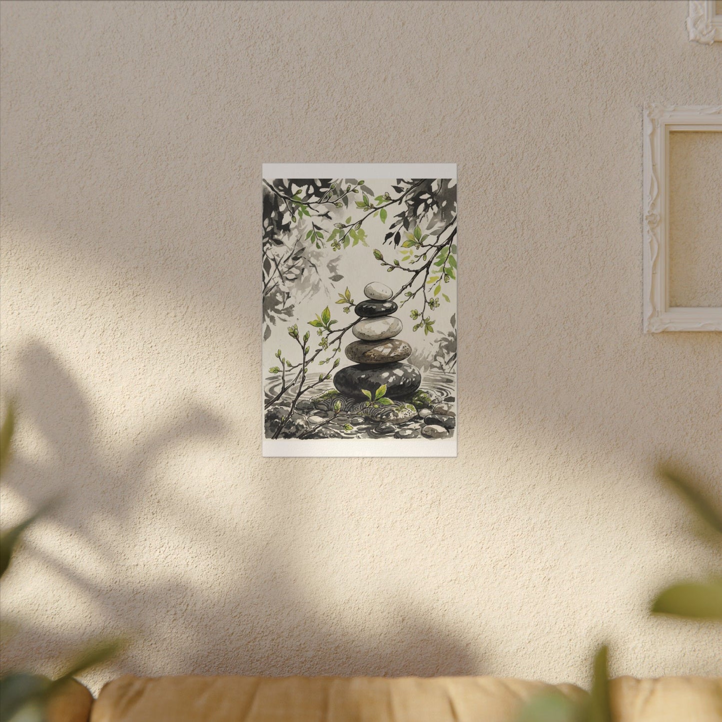 Spring River Stones Japanese Pattern Canvas Art | Elegant Decor