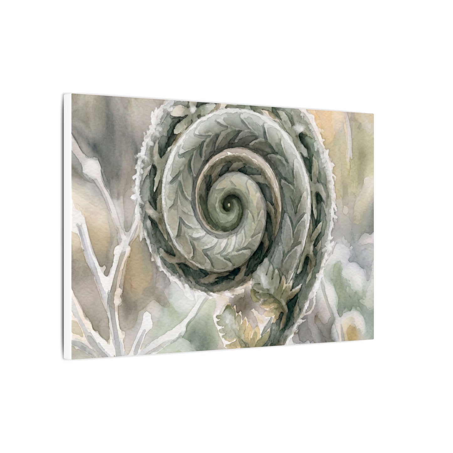 Winter Fern Unfurling Watercolor Canvas Art | Cozy Decor