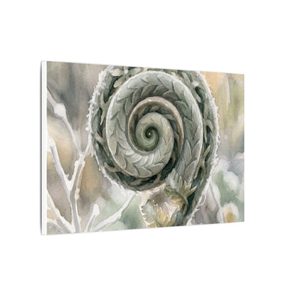 Winter Fern Unfurling Watercolor Canvas Art | Cozy Decor