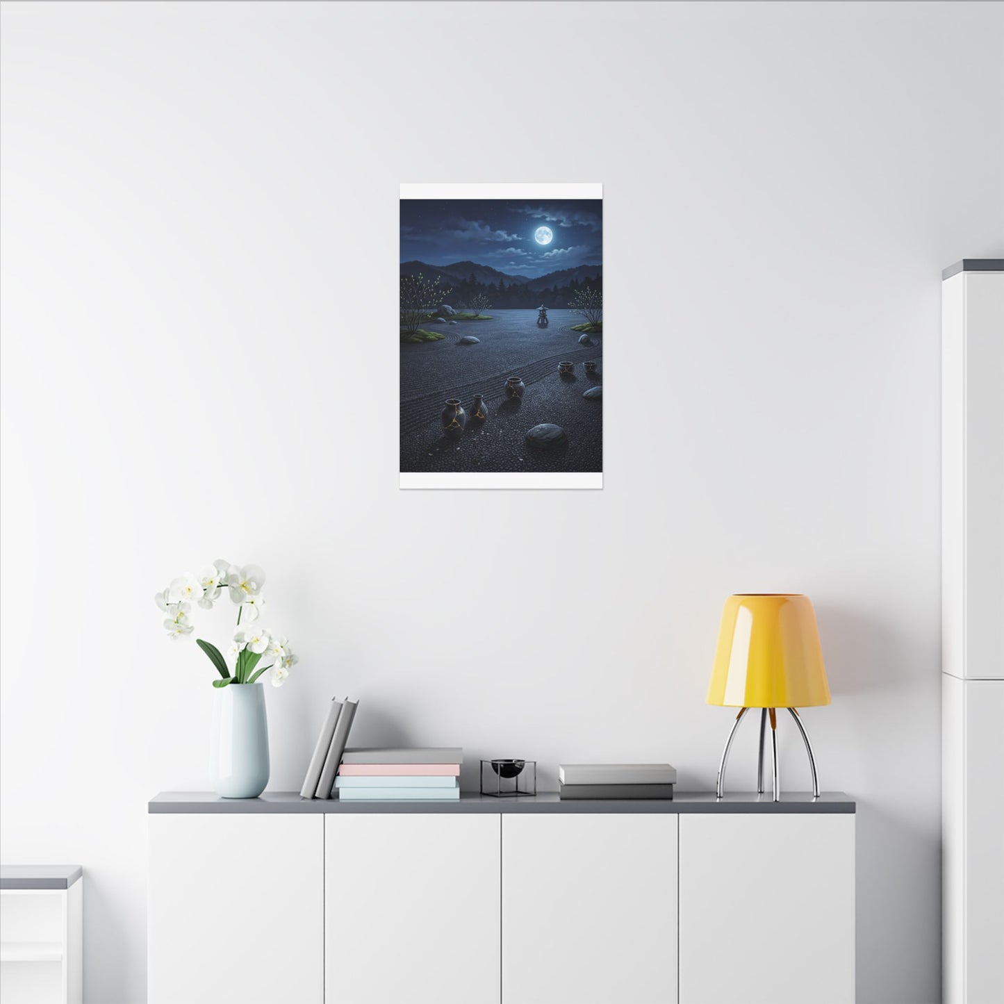 Kintsugi Moonlit Garden in Moonlight | Gold Repair Canvas Art