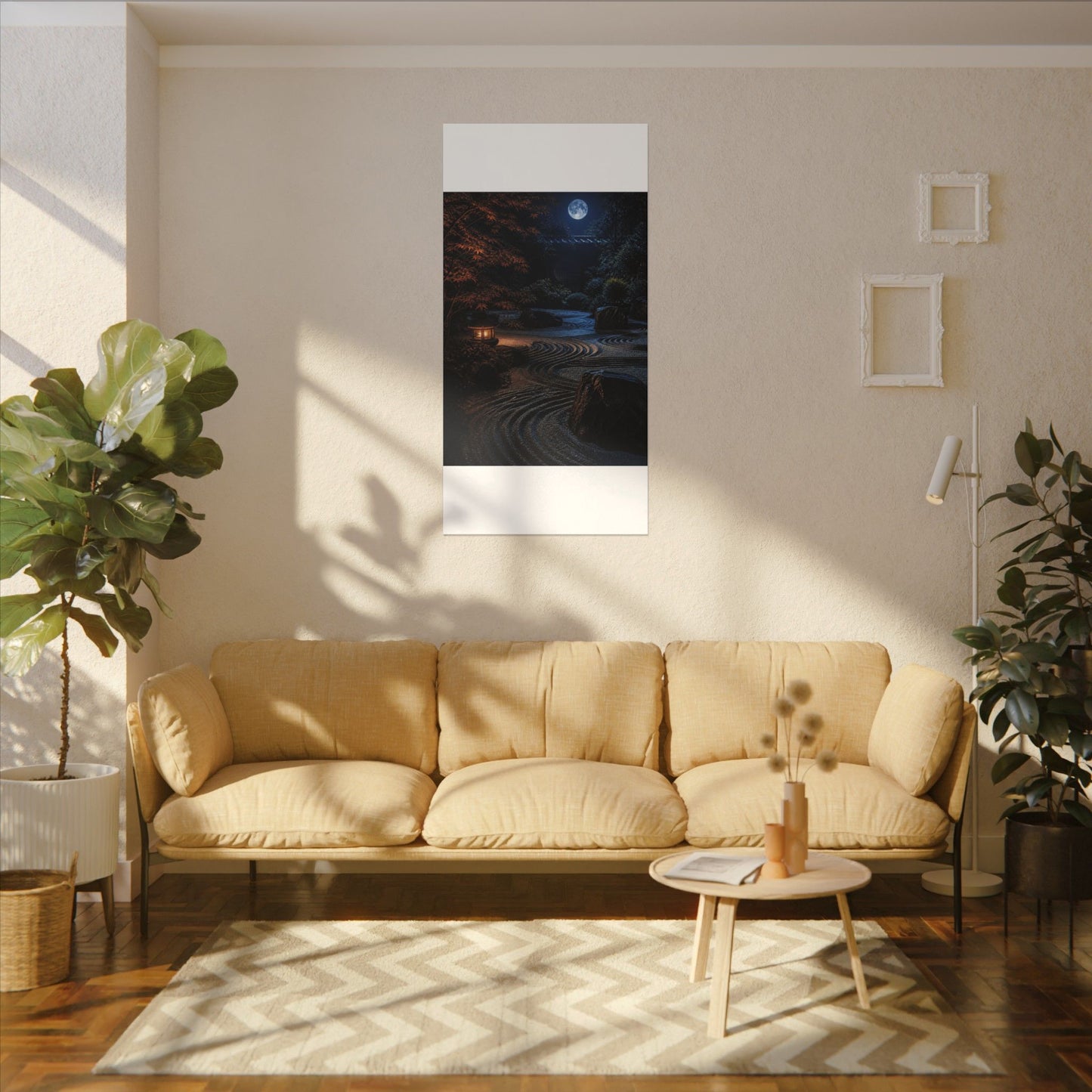 Summer Rock Garden Shadow Zen Canvas Art | Moody Decor