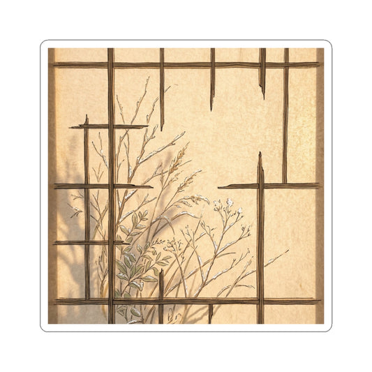 Earthy Shoji Screen Sticker - Minimal Line Japandi Art Print