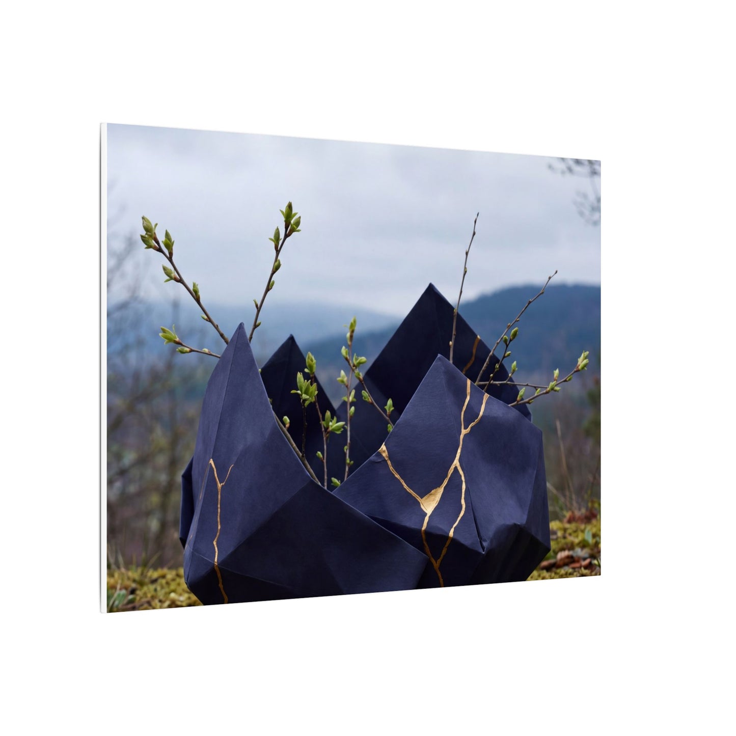 Paper Fold Canvas Art | Spring Kintsugi Gold Repair Art
