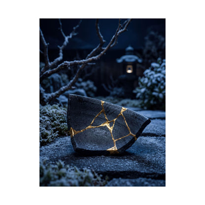 Moonlit Garden Gold Repair Wall Art Print | Healing Kintsugi Art
