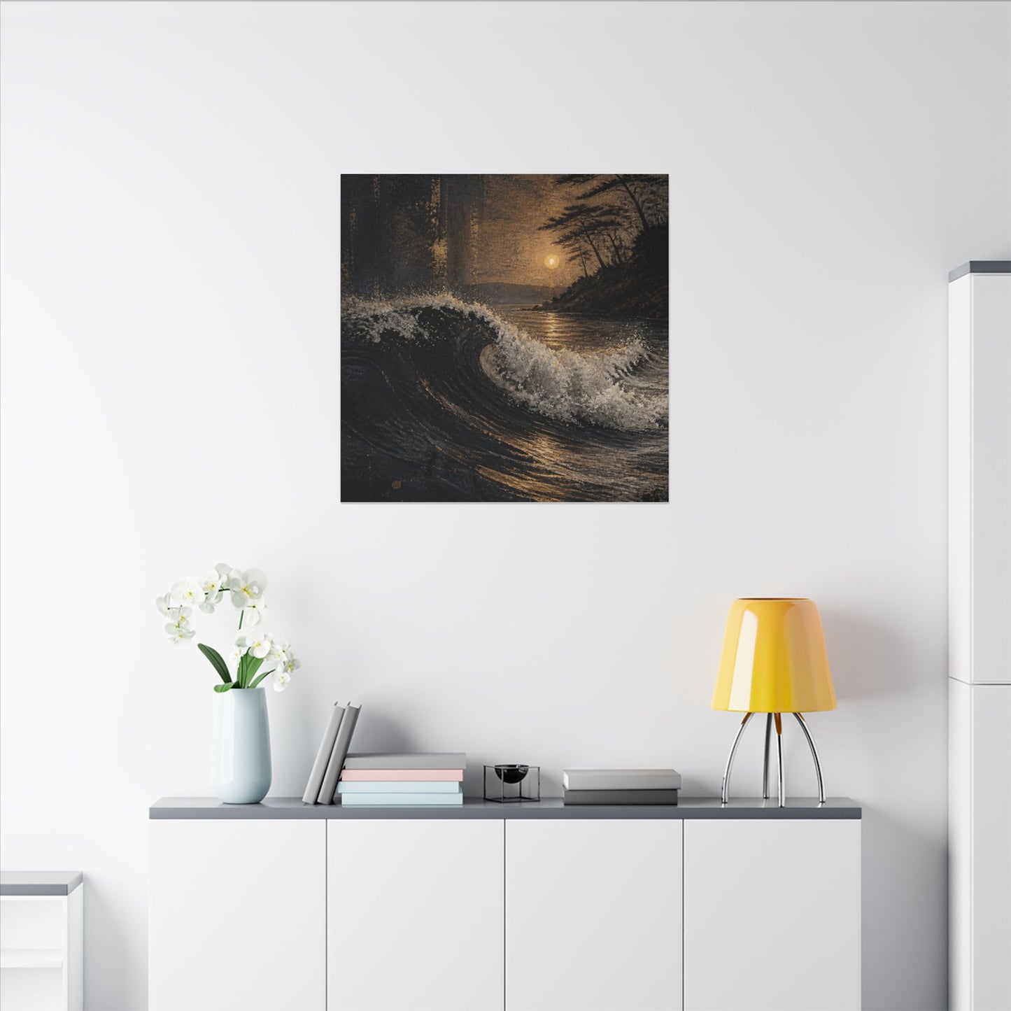 Ocean Wave Dark Texture Canvas Art | Bold Dark Japandi Art