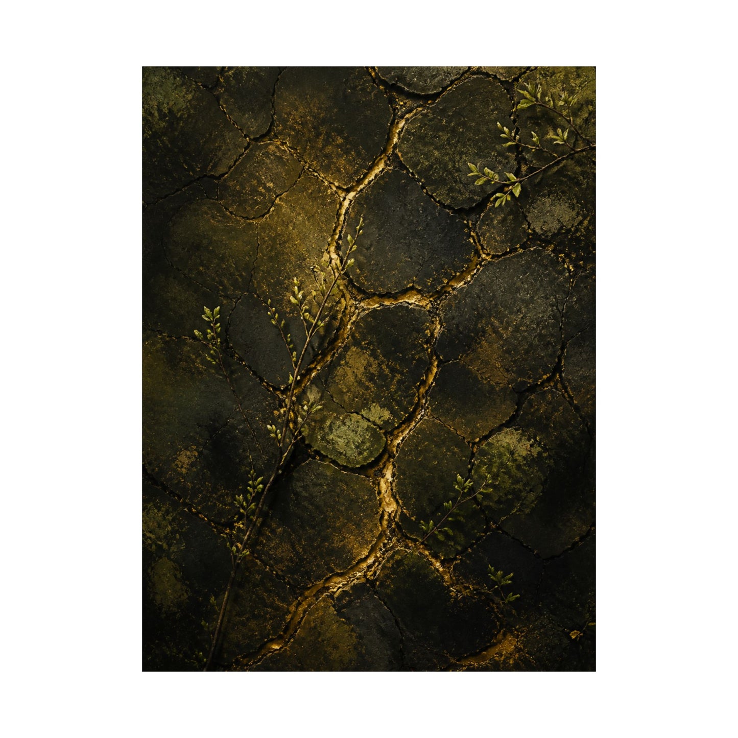 Cracked Earth Dark Texture Wall Art Print | Sophisticated Dark Japandi Art