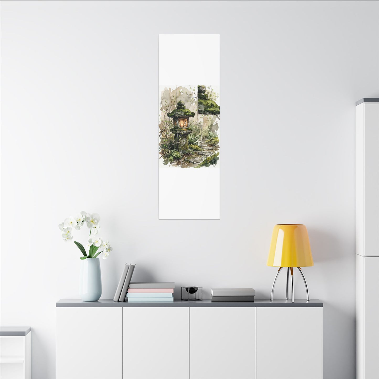 Stone Lantern Watercolor Canvas Art | Elegant Japandi Art