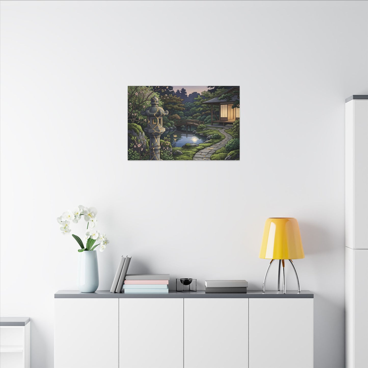 Spring Moonlit Garden Gold Vein Canvas Art | Resilient Decor