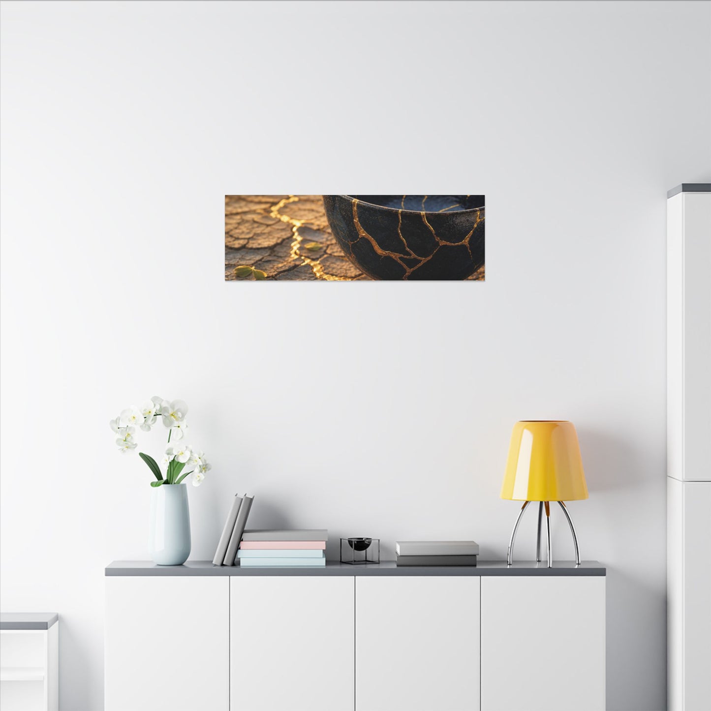 Golden Hour Cracked Earth Canvas Art - Kintsugi Fukinsei