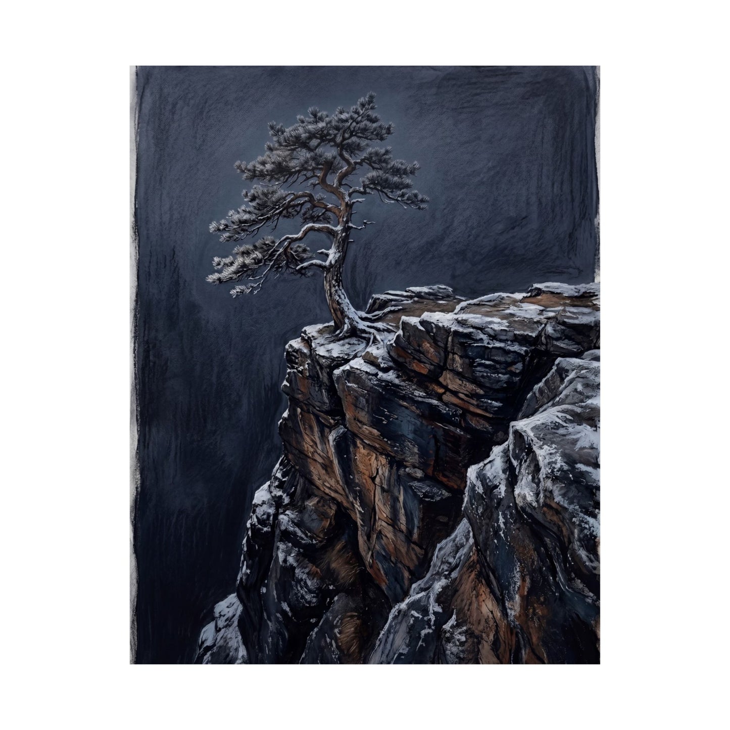 Sophisticated Pine Tree Wall Art Print - Dark Texture Dark Japandi
