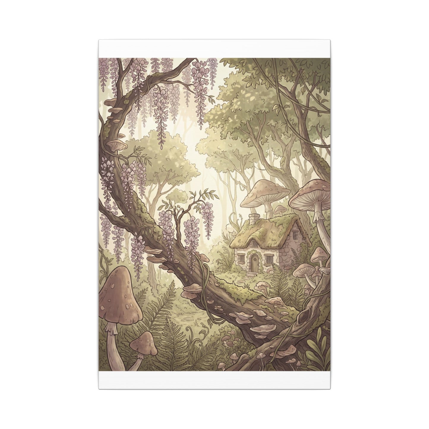 Summer Wisteria Mushroom Illustration Canvas Art | Enchanting Decor