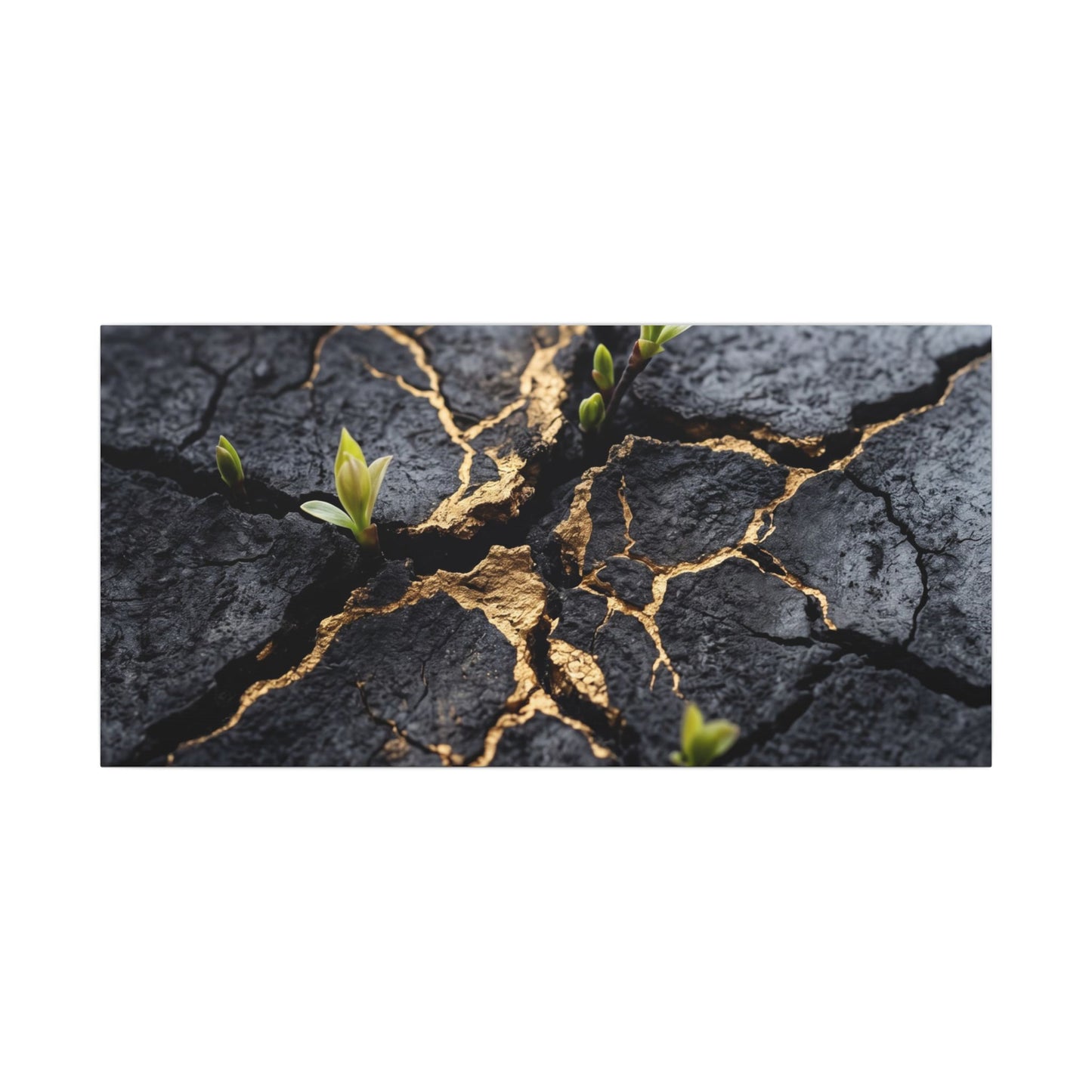 Ma Cracked Earth Canvas Art - Dark Japandi Charcoal Ink
