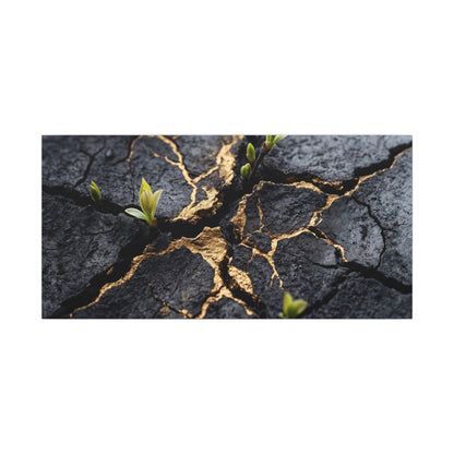 Ma Cracked Earth Canvas Art - Dark Japandi Charcoal Ink
