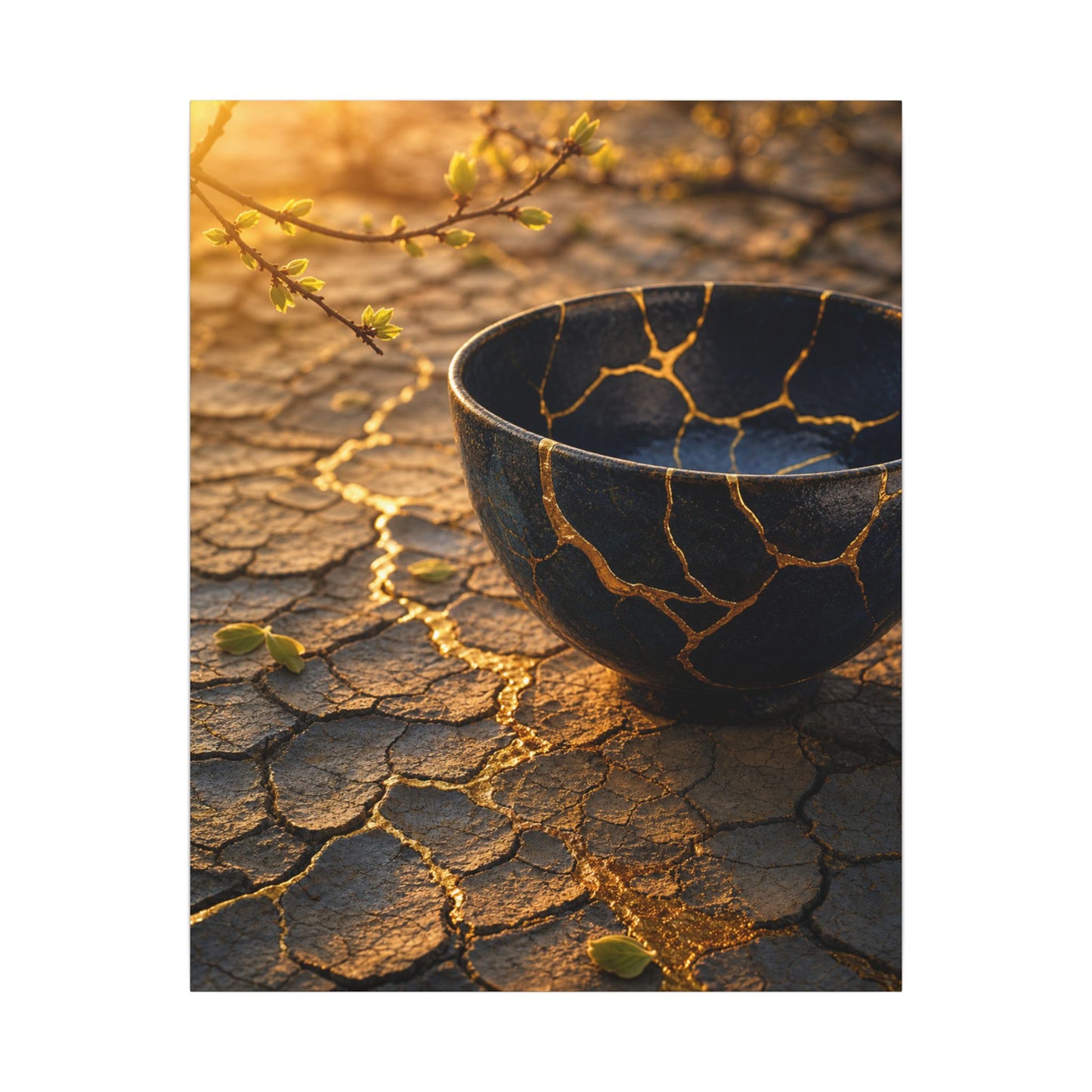 Golden Hour Cracked Earth Canvas Art - Kintsugi Fukinsei