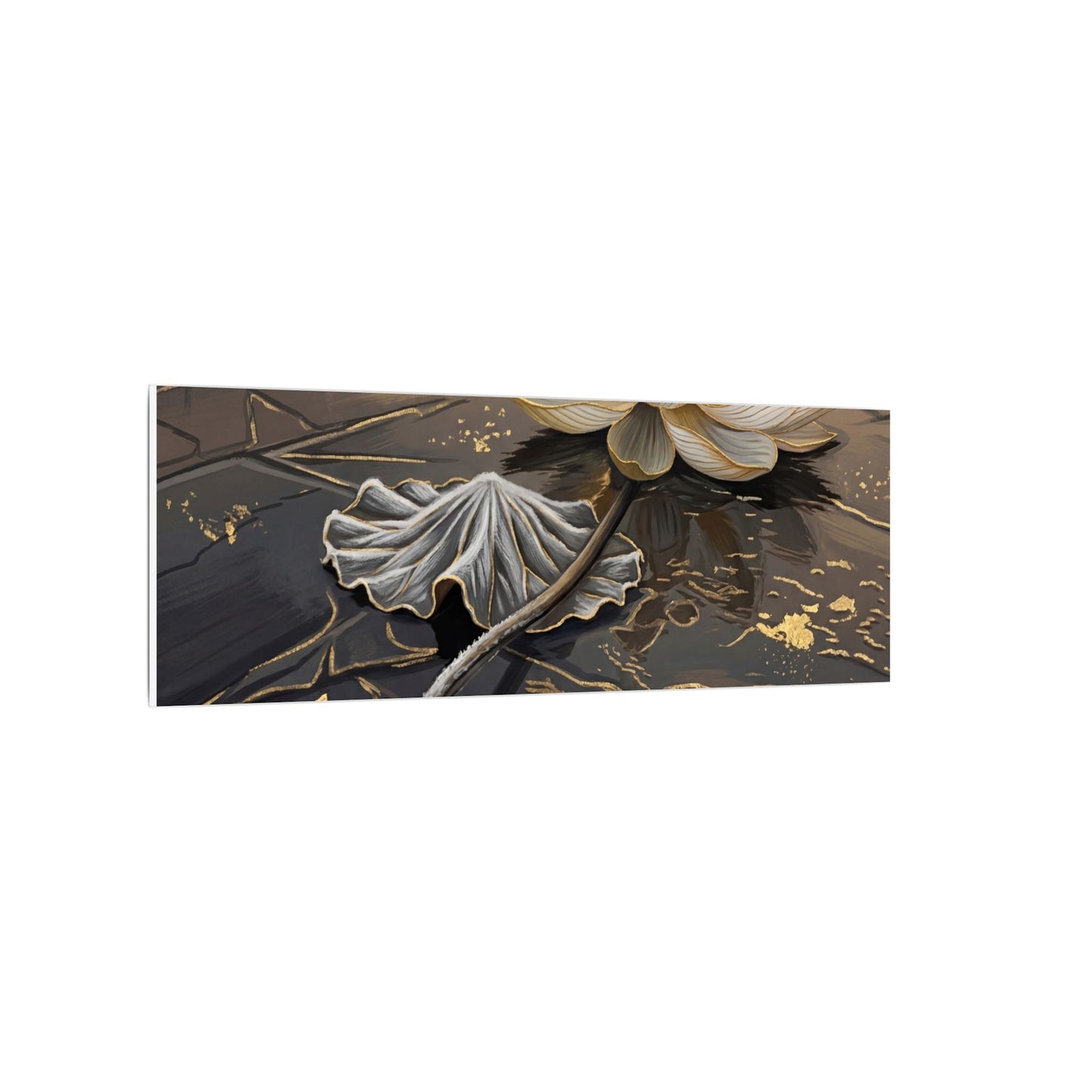 Kintsugi Lotus Flower in Golden Hour | Gold Vein Canvas Art