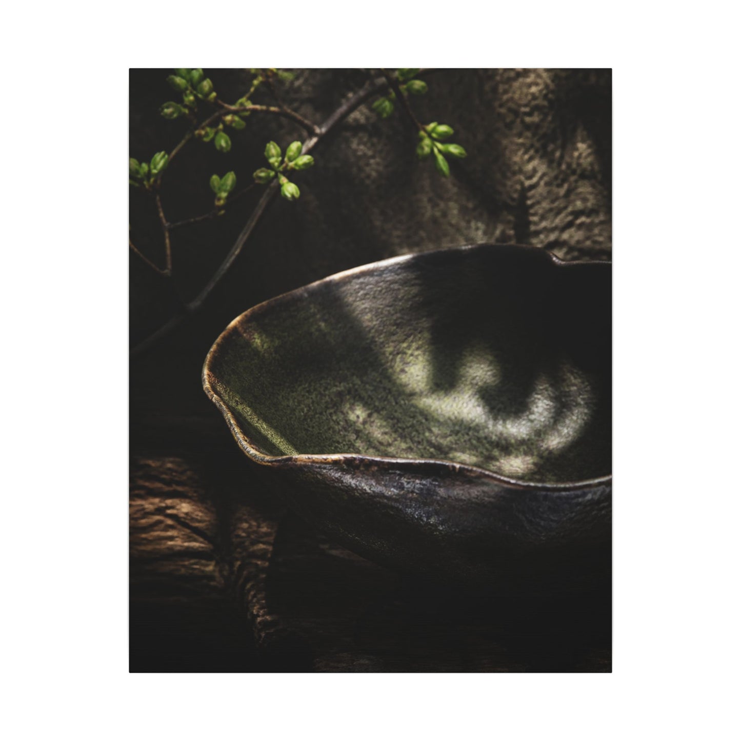 Sophisticated Ceramic Bowl Canvas Art - Dark Texture Dark Japandi