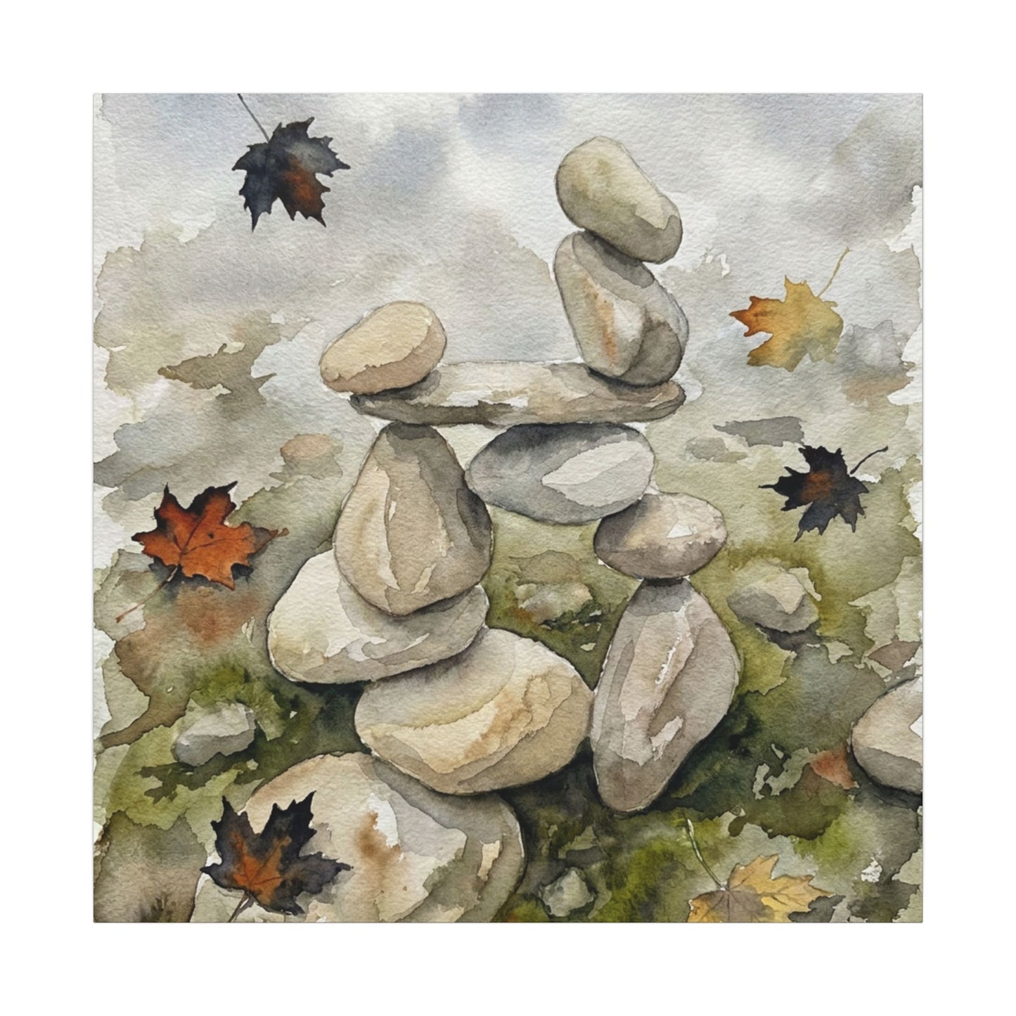 Overcast River Stones Canvas Art - Japandi Fukinsei
