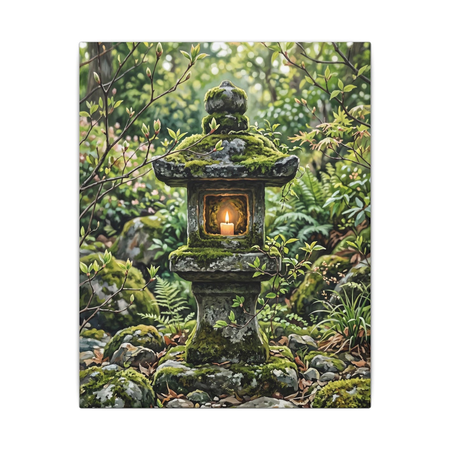 Neutral Stone Lantern Canvas Art - Japanese Pattern Japandi