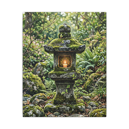 Neutral Stone Lantern Canvas Art - Japanese Pattern Japandi