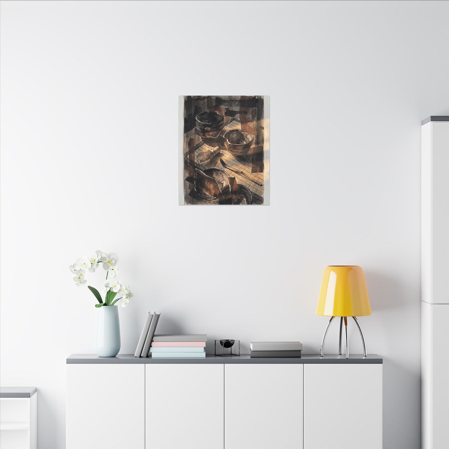 Tea Ceremony Charcoal Ink Canvas Art | Luxurious Dark Japandi Art