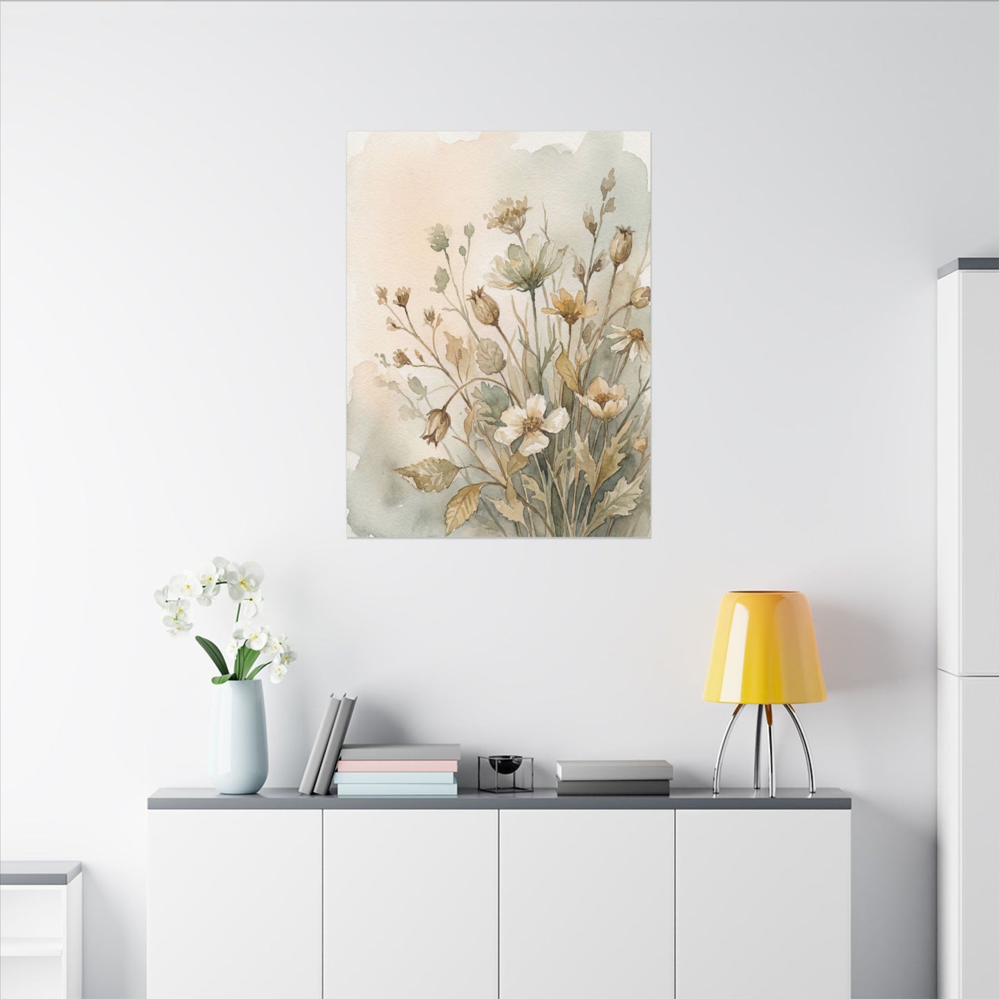 Summer Dried Flowers Watercolor Canvas Art | Elegant Decor