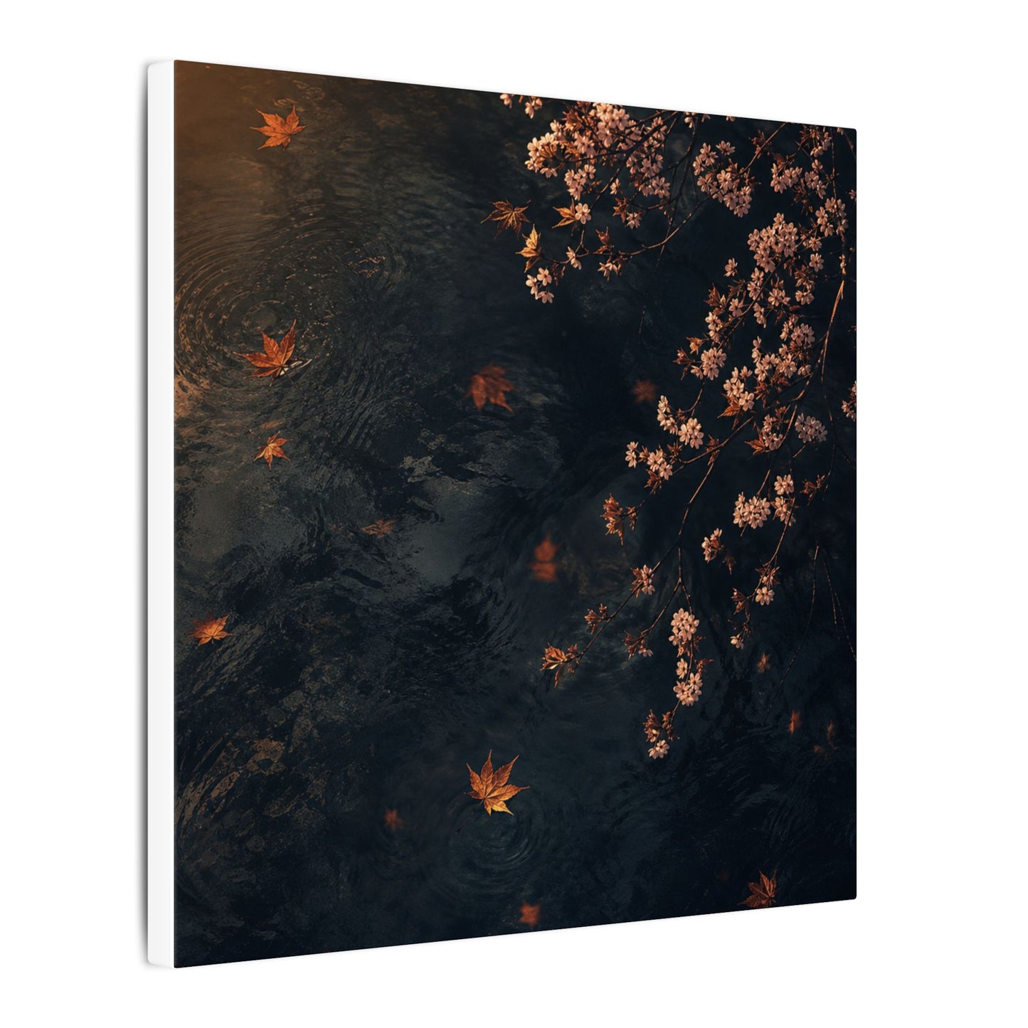 Golden Hour Cherry Blossom Canvas Art - Dark Japandi Kanso