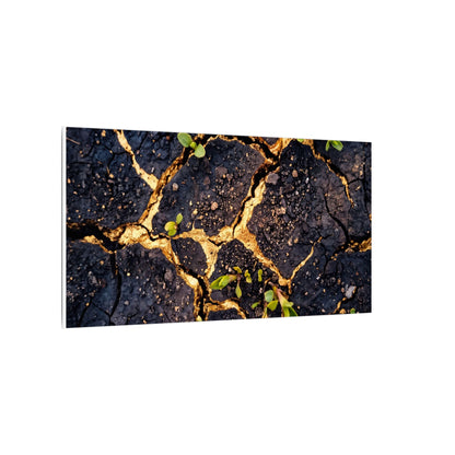 Spring Cracked Earth Crackle Gold Canvas Art | Healing Decor