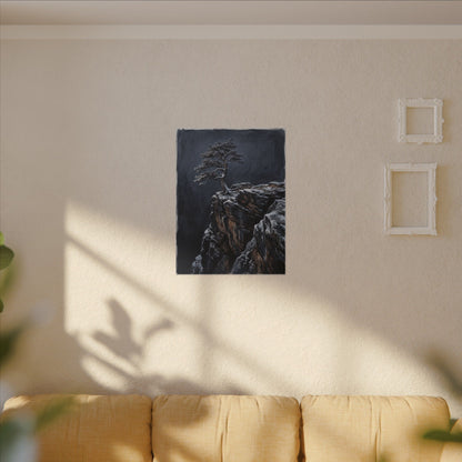 Dark Japandi Pine Tree in Dawn | Dark Texture Canvas Art