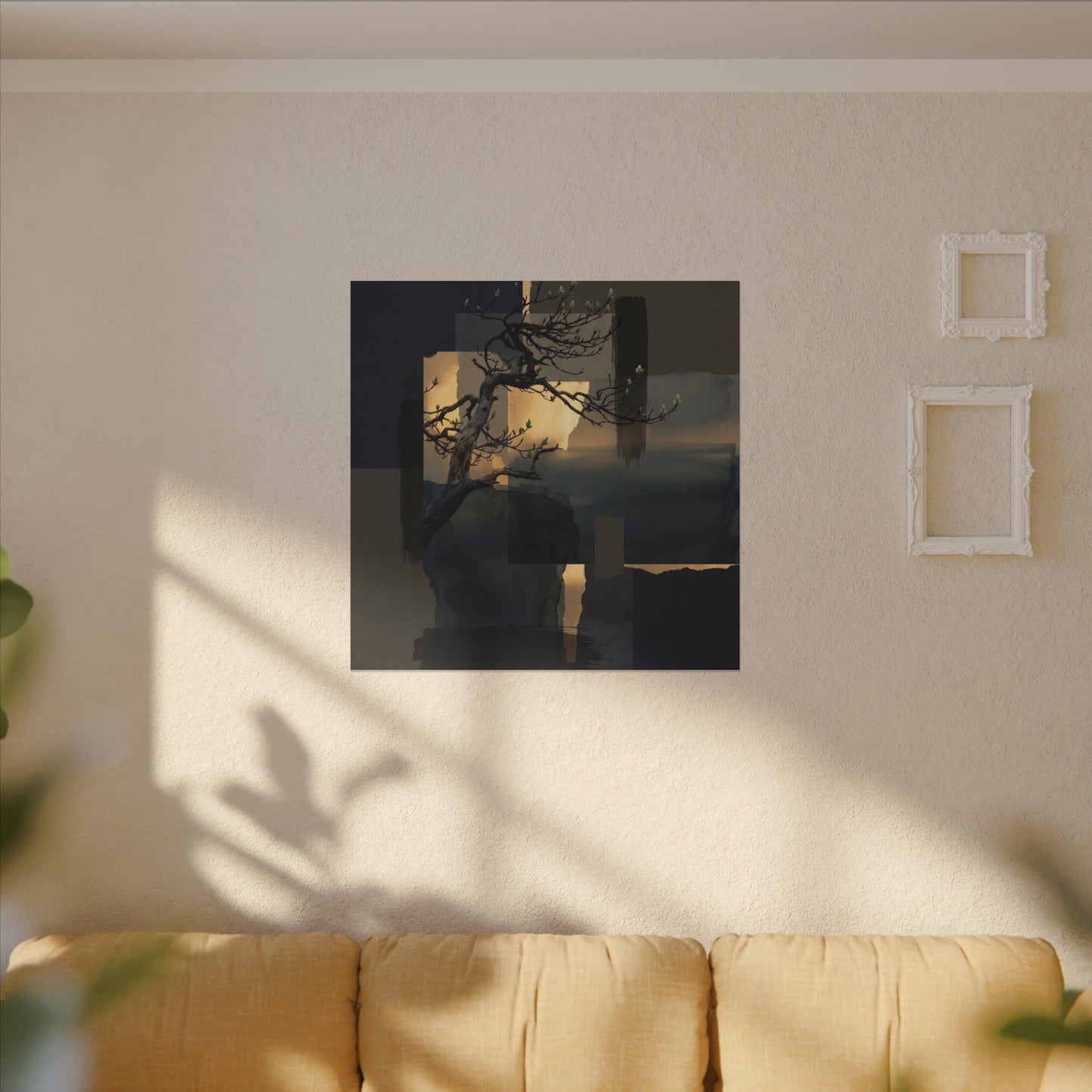 Golden Hour Pine Tree Canvas Art - Dark Japandi Kanso