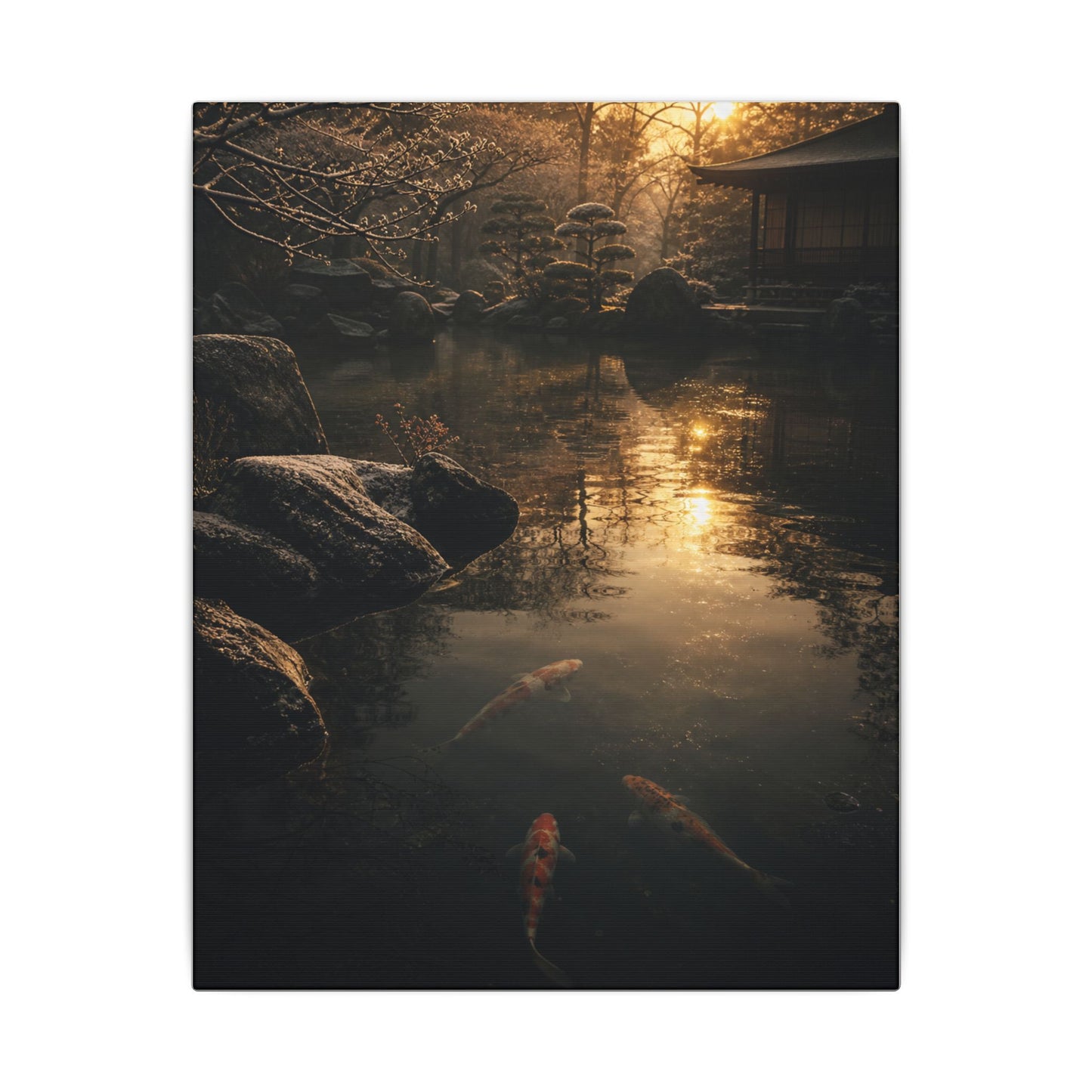 Winter Koi Pond Shadow Zen Canvas Art | Bold Decor