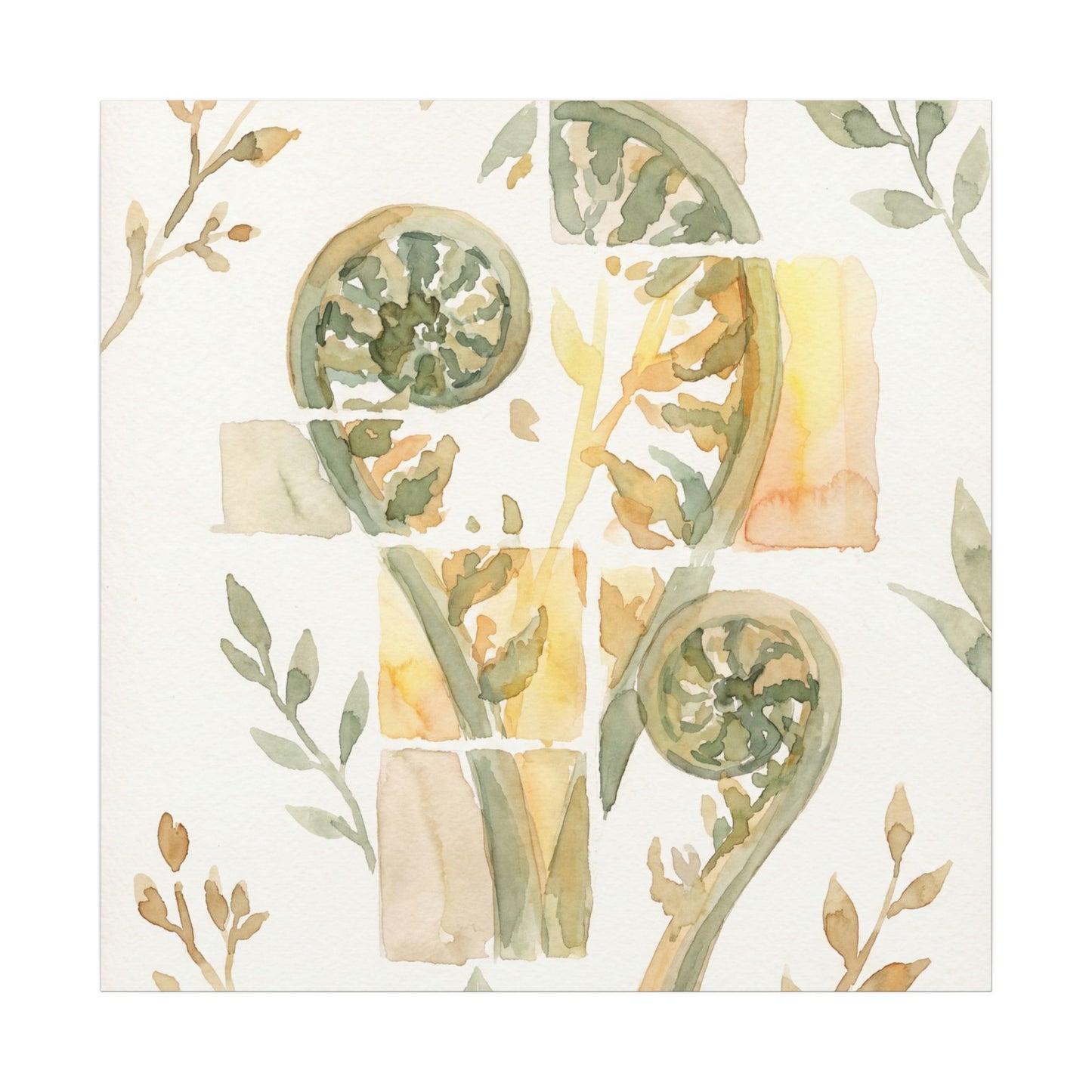 Earthy Fern Unfurling Canvas Art - Watercolor Japandi