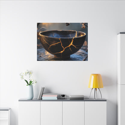 Ceramic Bowl Canvas Art | Winter Kintsugi Gold Repair Art