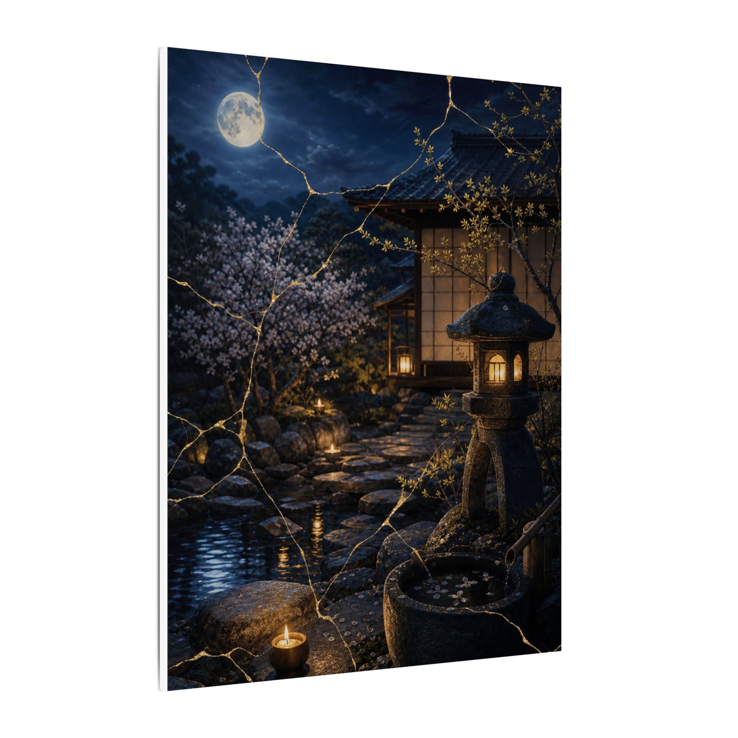 Seijaku Moonlit Garden Canvas Art - Kintsugi Gold Vein