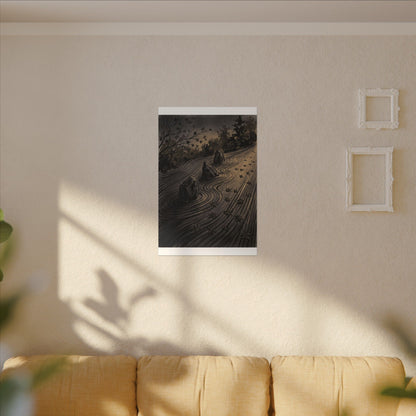 Rock Garden Canvas Art | Autumn Dark Japandi Charcoal Ink Art