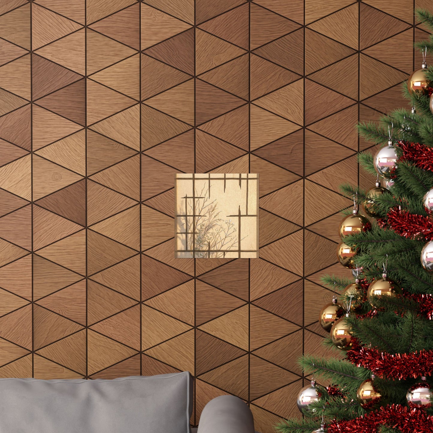 Japandi Shoji Screen in Golden Hour | Minimal Line Wall Art Print