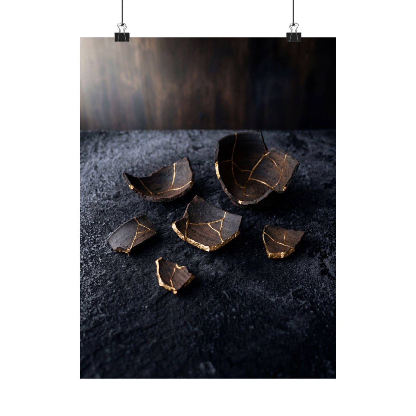 Dawn Broken Pottery Wall Art Print - Dark Japandi Kanso