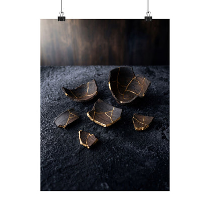 Dawn Broken Pottery Wall Art Print - Dark Japandi Kanso