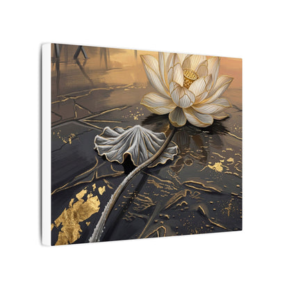 Kintsugi Lotus Flower in Golden Hour | Gold Vein Canvas Art