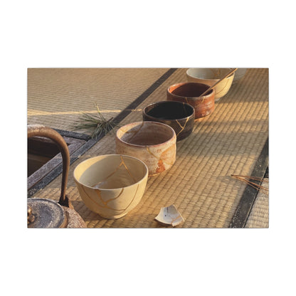 Kintsugi Tea Ceremony in Golden Hour | Gold Repair Canvas Art