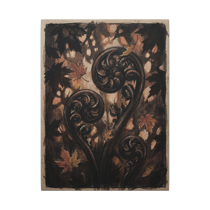 Mono No Aware Fern Unfurling Canvas Art - Dark Japandi Charcoal Ink