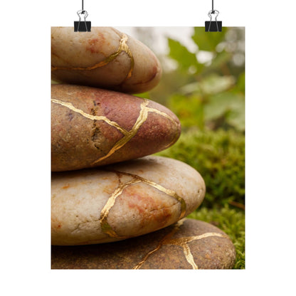River Stones Wall Art Print | Summer Kintsugi Crackle Gold Art