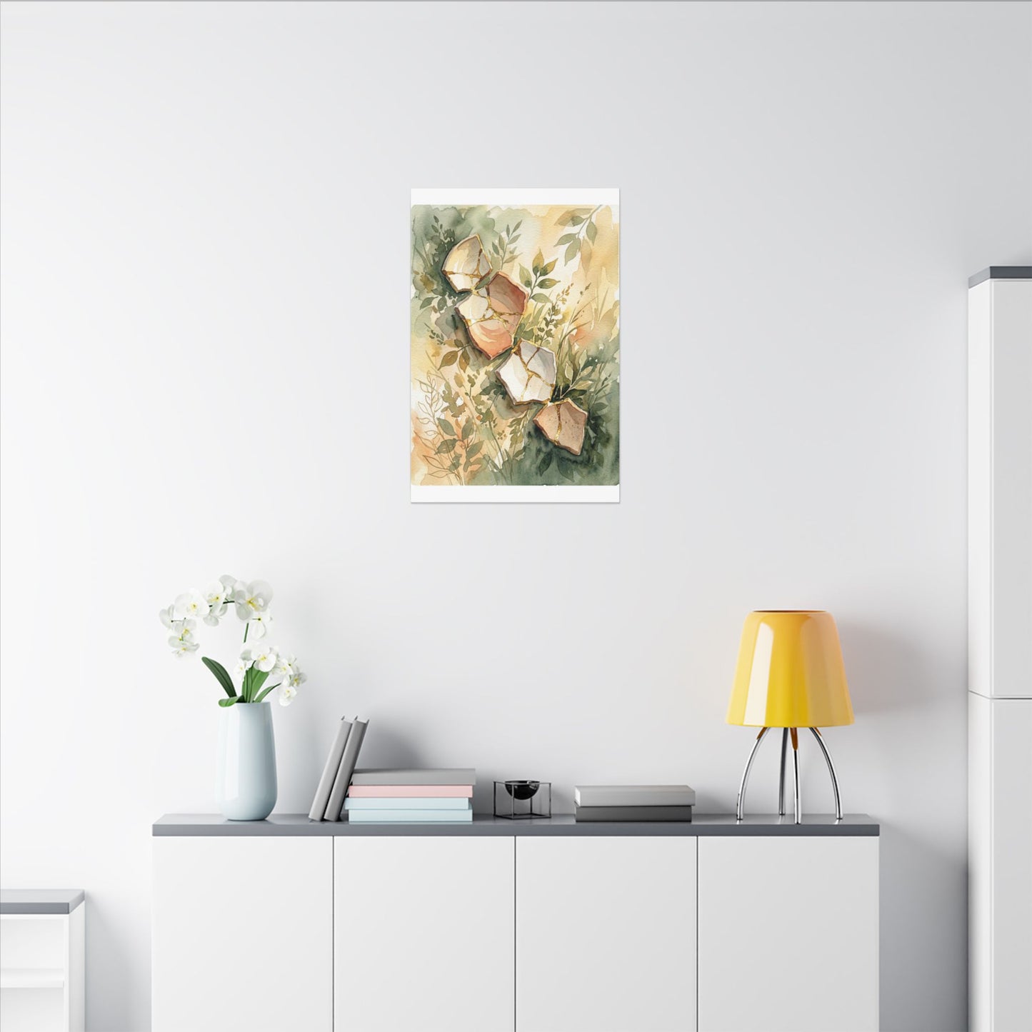 Japandi Broken Pottery in Golden Hour | Watercolor Canvas Art