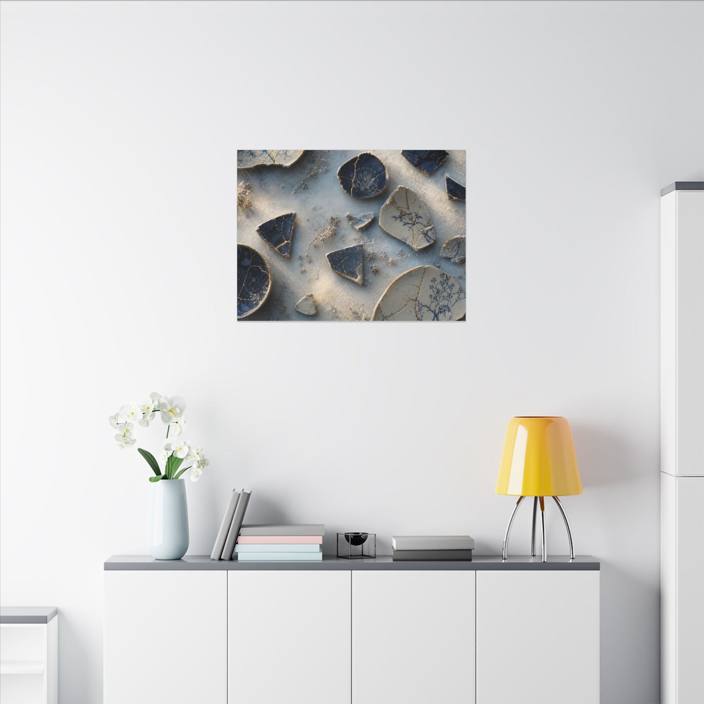 Broken Pottery Canvas Art | Winter Kintsugi Gold Vein Art