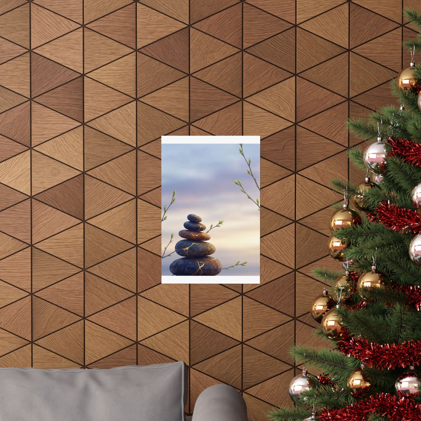 Spring River Stones Gold Vein Wall Art Print | Beautiful Decor