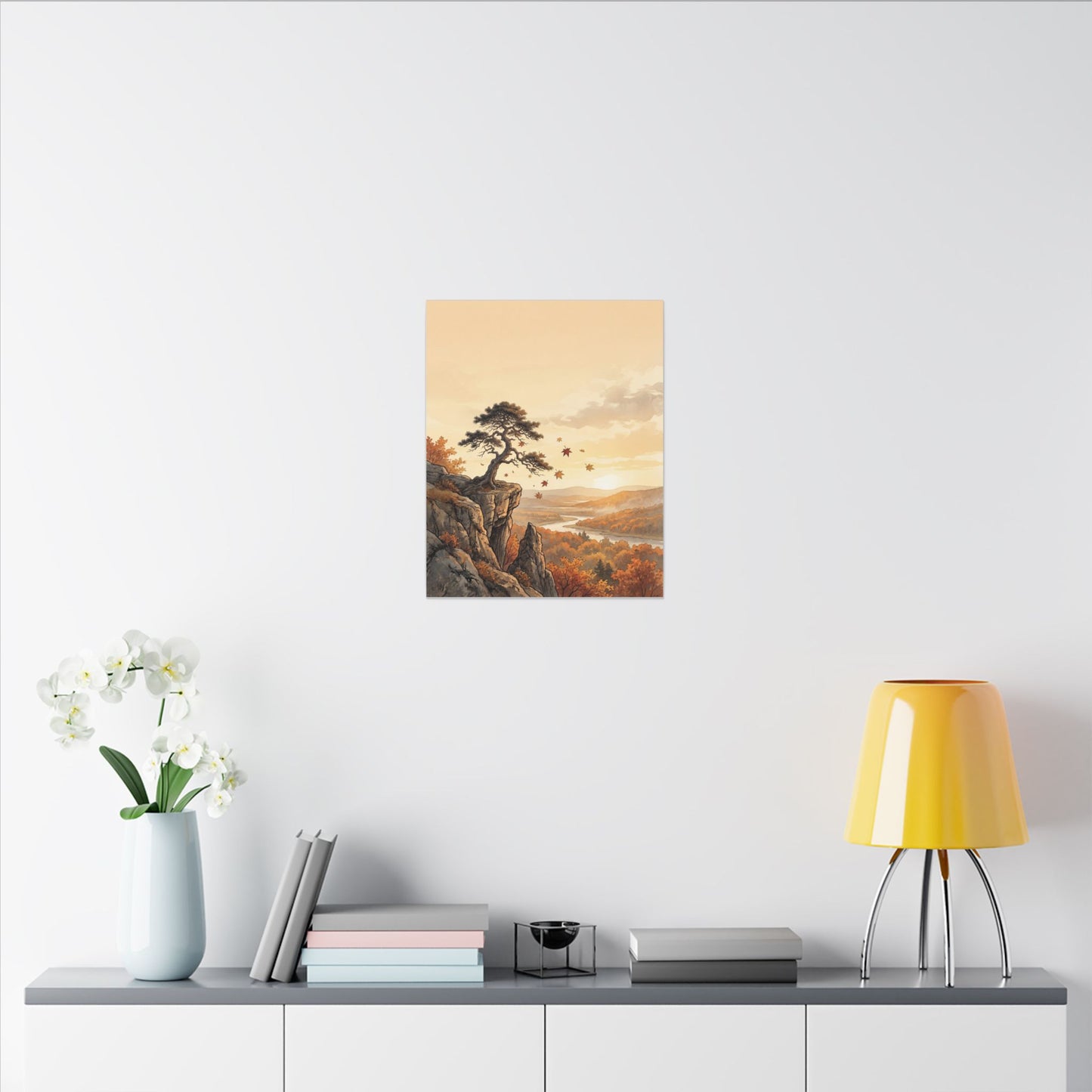 Pine Tree Autumn Canvas Art | Japandi Warm Design