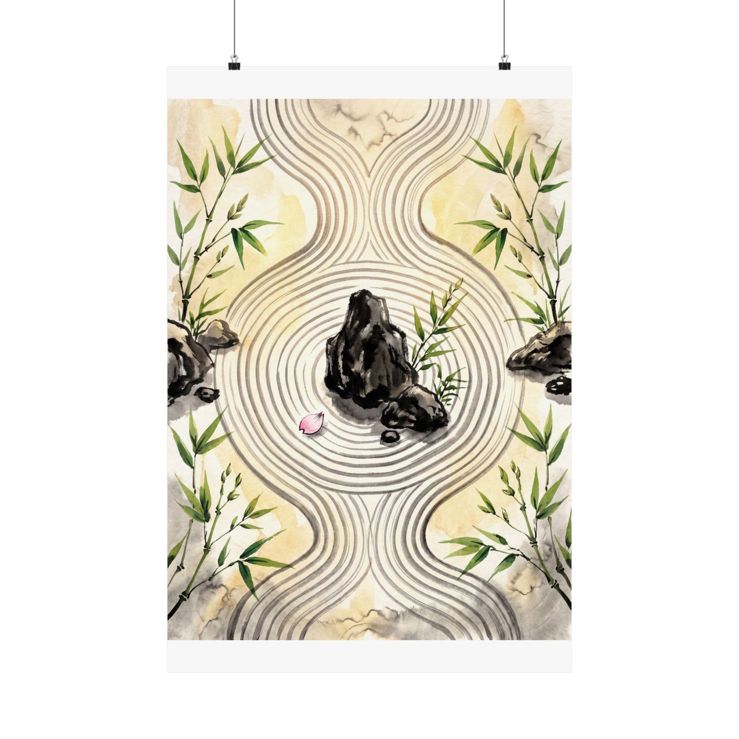 Serene Rock Garden Wall Art Print - Sumi E Zen