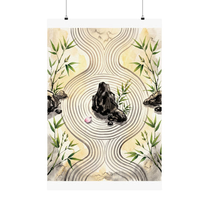 Serene Rock Garden Wall Art Print - Sumi E Zen